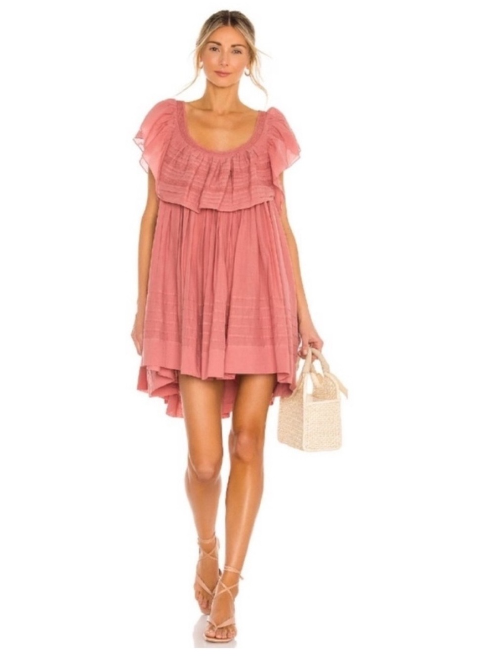 Free People Hailey Babydoll Ruffle Mini Dress w/ Open Back & Flounce Bodice - Picture 5 of 9